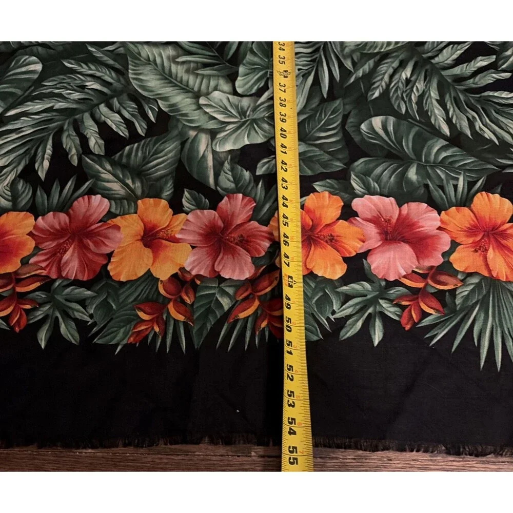 Vintage Tommy Bahama Large Square Scarf Black Fringe Hibiscus‎ Tropical Cotton